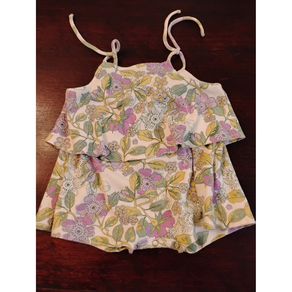 Kate Quinn Floral Organic Cotton Ruffle Tie Shoulder Romper 6-12M
